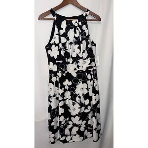 Roz & Ali Women's Dress Size‎ 6 Black White Floral Sleeveless Halter Party